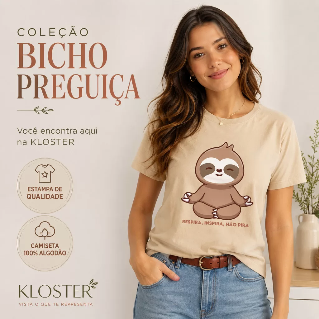 Camiseta Respira Inspira Não Pira Preguiça Feminina 100% Algodão Premium