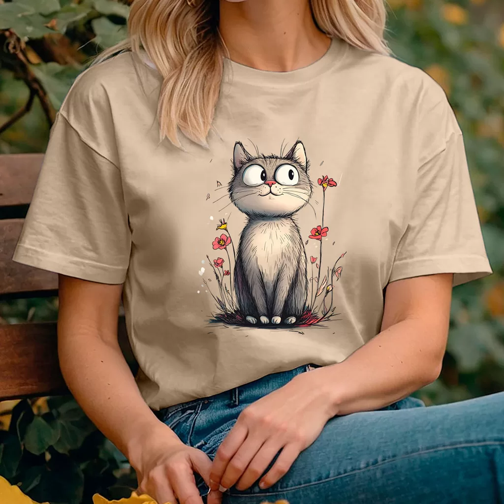Camiseta Feminina Gata Gatinha Flor Florzinha Gatinha Fofa 100% Algodão