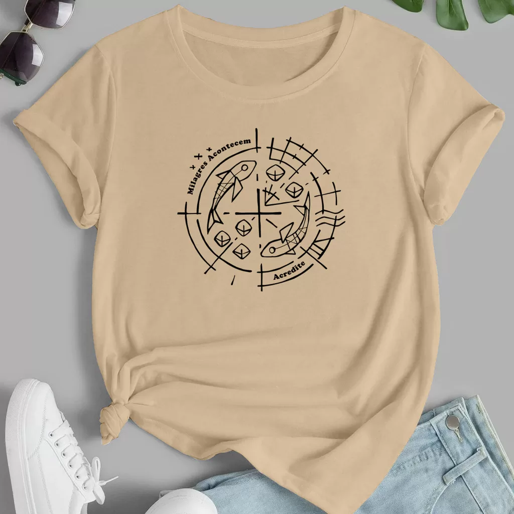 Camiseta Bíblica Milagres 5 Pães e 2 peixes - Creia - Unisex - 100% algodão