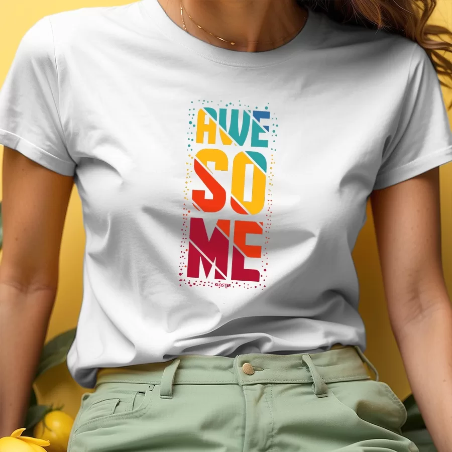 Camiseta Feminina Colorida AWESOME - 100% Algodão
