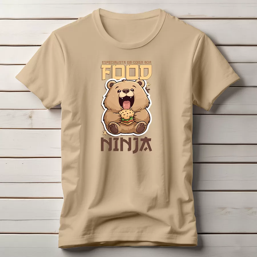 Camiseta Unisex FOOD NINJA - Urso Bolado -  Ursinho Lanche - Hamburguer - 100% algodão