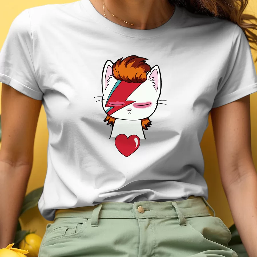 Camiseta Algodão Premium Lendas do Rock David Cat Bowie Gatinho