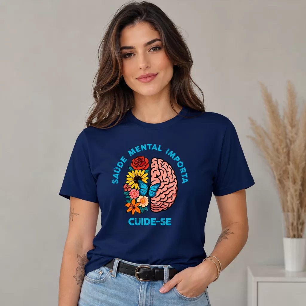 Camiseta Saúde Mental Cuide Se Cerebro Coração Terapia Calmaria Exercicios Equilibrio