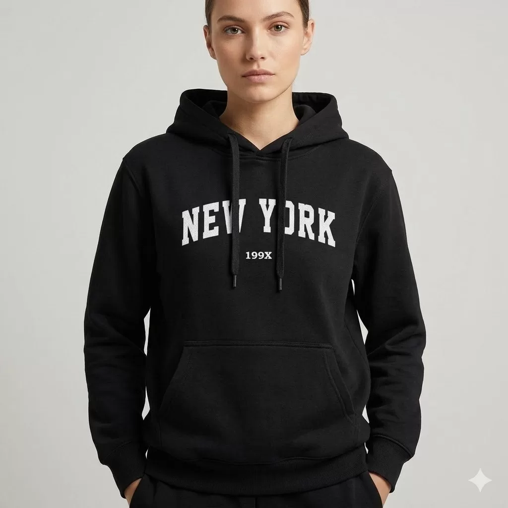 Moletom Feminino Preto branco New York - Blusa De Frio - Moda Inverno - Lançamento Premiun Kloster