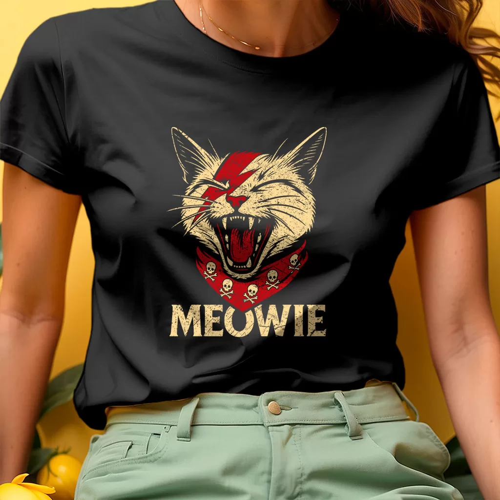 Camiseta Feminina Gato Meowie David Bowei Gato Rock Cat Gato Roqueira 100% Algodão