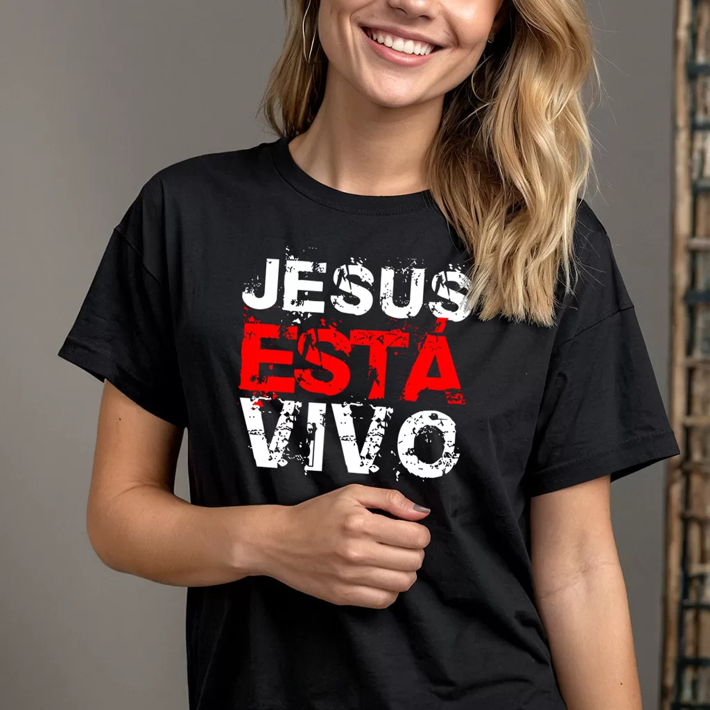 Camiseta Evangélica Cristã Jesus está Vivo - Jesus - Vivo - 100% Algodão