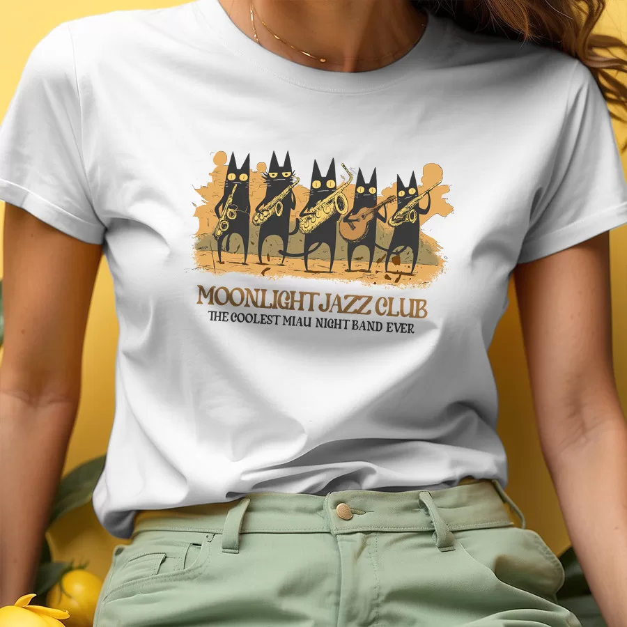Camiseta Gato Jazz Moonlight Club Banda Gatinhos Preto Musica