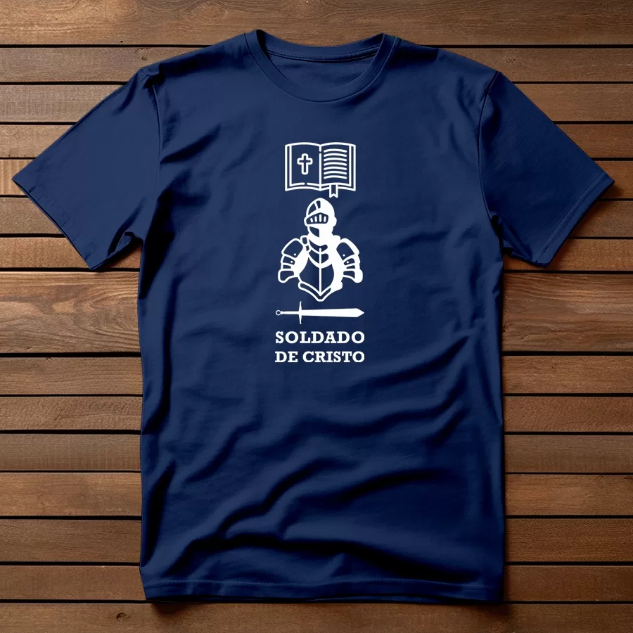 Camiseta Evangélica - Soldado de Cristo, Armadura e Biblia - 100% Algodão