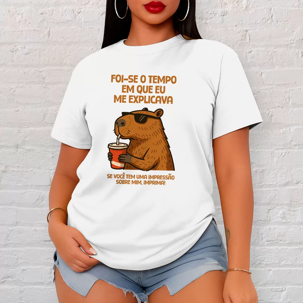 Camiseta Capivara Frase Engraçada Estampada Branca Unissex 100%  Algodão