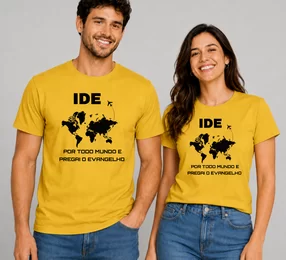 Camiseta Cristã Missão Ide por Todo Mundo E Pregai o Evangelho